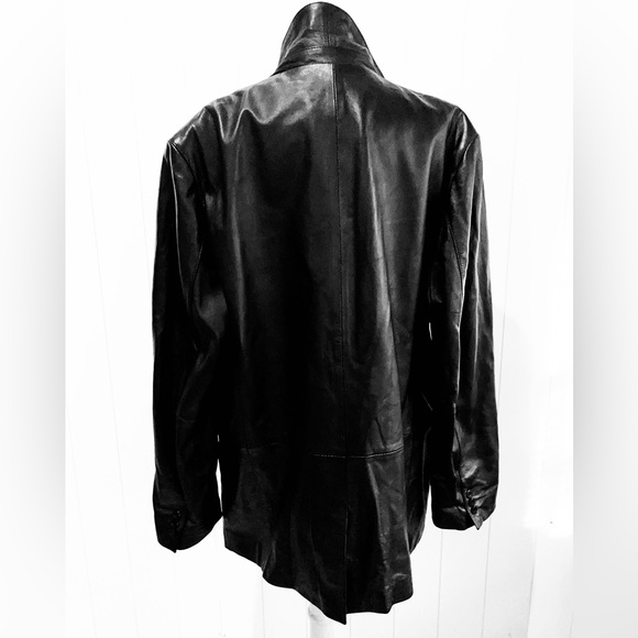 Apt9 Leather Blazer Jacket size 42R Black fully lined 3 button closure - Picture 2 of 16